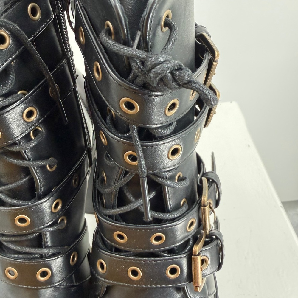 Womens Size 6 Black Platform Boots Goth Punk Buckle Strap Chunky Heel - Picture 11 of 16